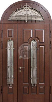 Стальная двустворчатая дверь с аркой, отделка шпоном-ДВ-623
